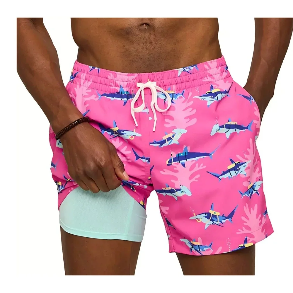 Chubbies Mens Pink Scuba Sharks Swim Trunks XL preppy coastal Beachy vacation